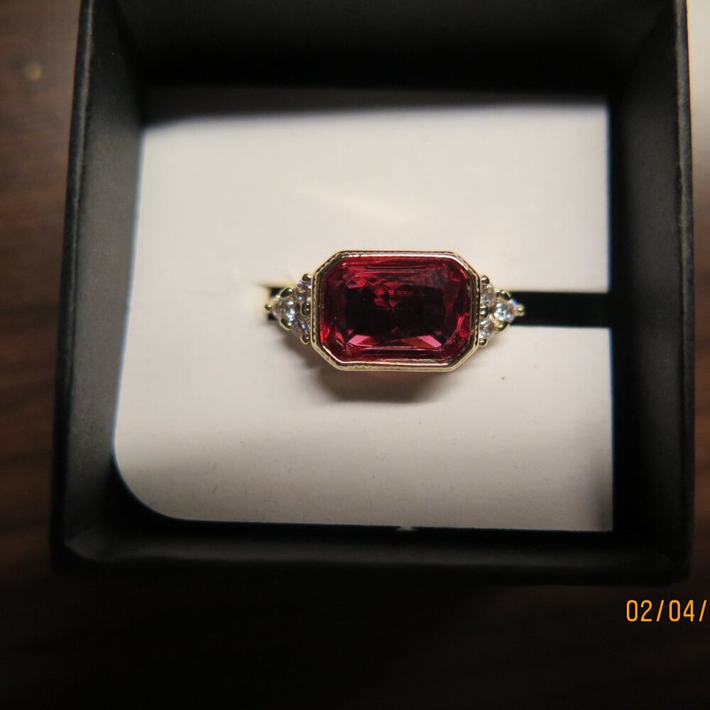New Rectangular Light Red Bezel Set Cz Rhinestone… - image 2